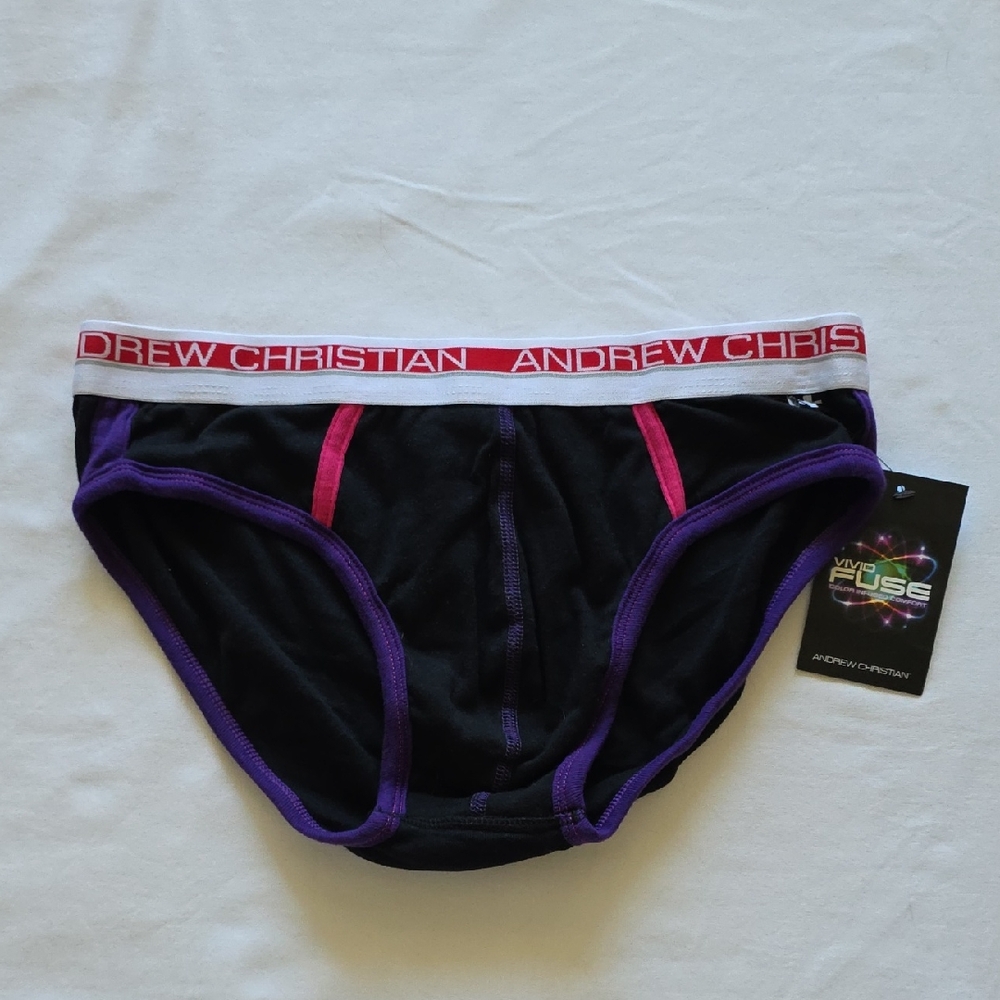 Andrew Christian Black Briefs with Purple and Pink Trim